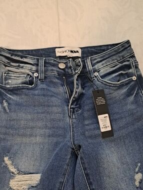 Fashion Nova Blue Distressed Flare Jeans